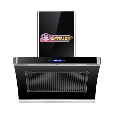 220V Push Button Slanted Black Glass Cooker Hood for Kitchen  Household Range