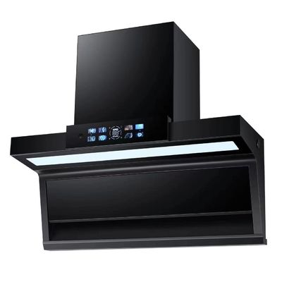 Aluminum Housing Kitchen Range Hood with Wall Mounted Curve Glass Chimney Design