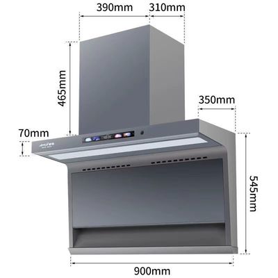 Aluminum Housing Kitchen Range Hood with Wall Mounted Curve Glass Chimney Design