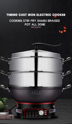 Tempered Glass Lid Die Casting Aluminum Skillet Pan Electric Hot Pot Multi Function 220V