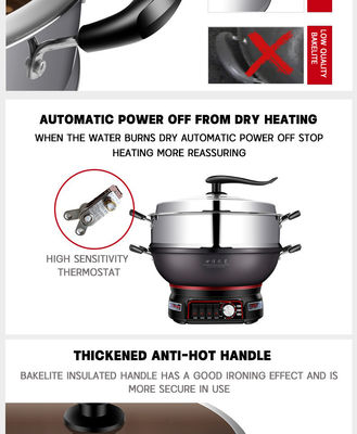 Tempered Glass Lid Die Casting Aluminum Skillet Pan Electric Hot Pot Multi Function 220V