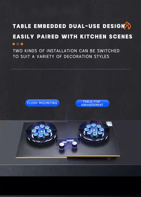 2 Burner Gas Cooktop Stove LPG NG Built in Black Tempered Glass Power Source Gas