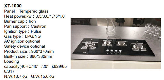 Automatic Ignition 4 Burner Stainless Steel Gas Cooktop for Built-in Stove in Kitchen