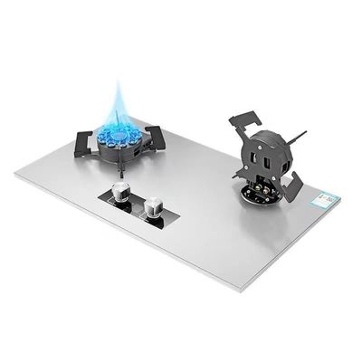 Built-in 2 Burner Gas Stove with Black Tempered Glass Surface and Ceramic Power