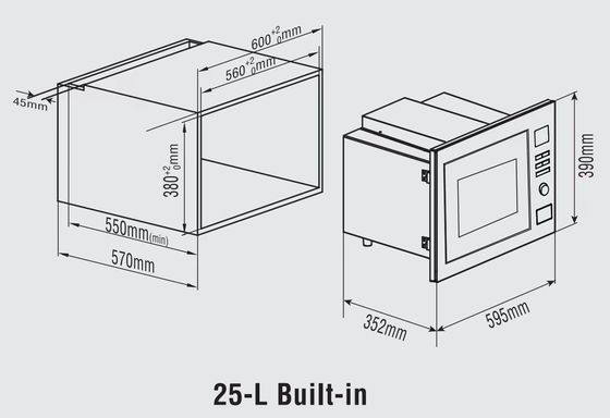 Full Stainless Steel 25L Built-in Microwave Oven with Glass Housing Material and 11.5 Power VAC25BS1A 220V