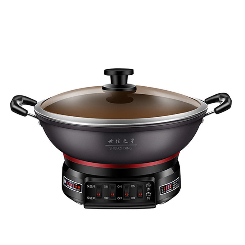 Tempered Glass Lid Die Casting Aluminum Skillet Pan Electric Hot Pot Multi Function 220V